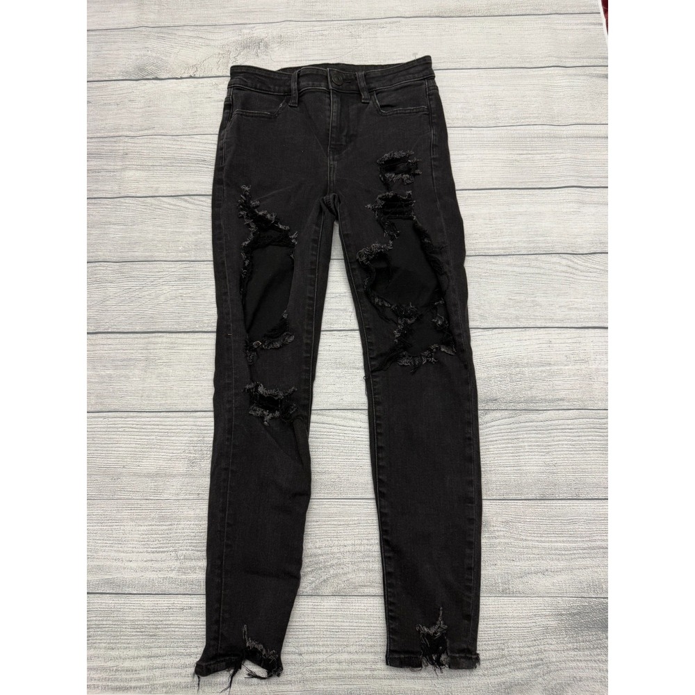 American Eagle Jeans Womens 2 Short Black Ne(X)t Level Stretch Distressed Skinny